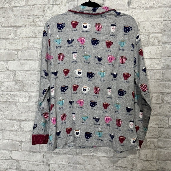 Munki Munki Coffee Themed Flannel Pajama Set Size Medium Loungewear Bamboo - Picture 12 of 16